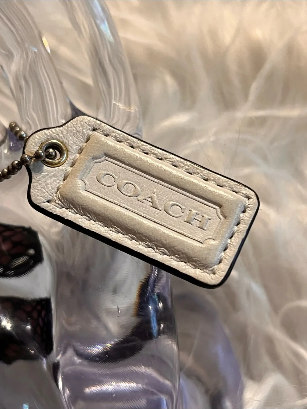 Coach Cream Leather Logo Tag Keychain